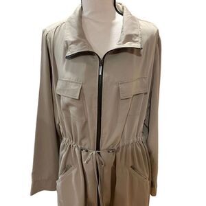 Torrid Utility Jacket Tan Twill Cinched Tie Waist 4-Pocket Thigh Length Wmn Sz 1
